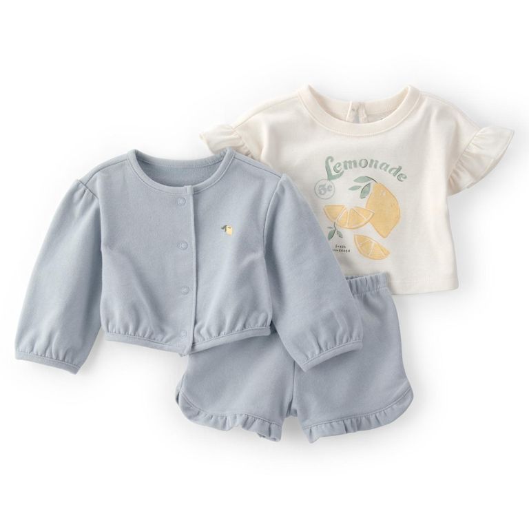 Conjunto 3 Piezas Polera, Chaleco y Short Bebé Niña