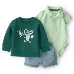 CARTER'S - Conjunto 3 Piezas Polerón, Body y Short Bebé Niño