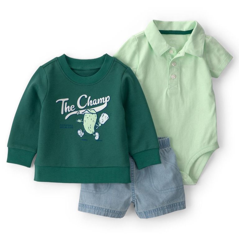 Conjunto 3 Piezas Polerón, Body y Short Bebé Niño