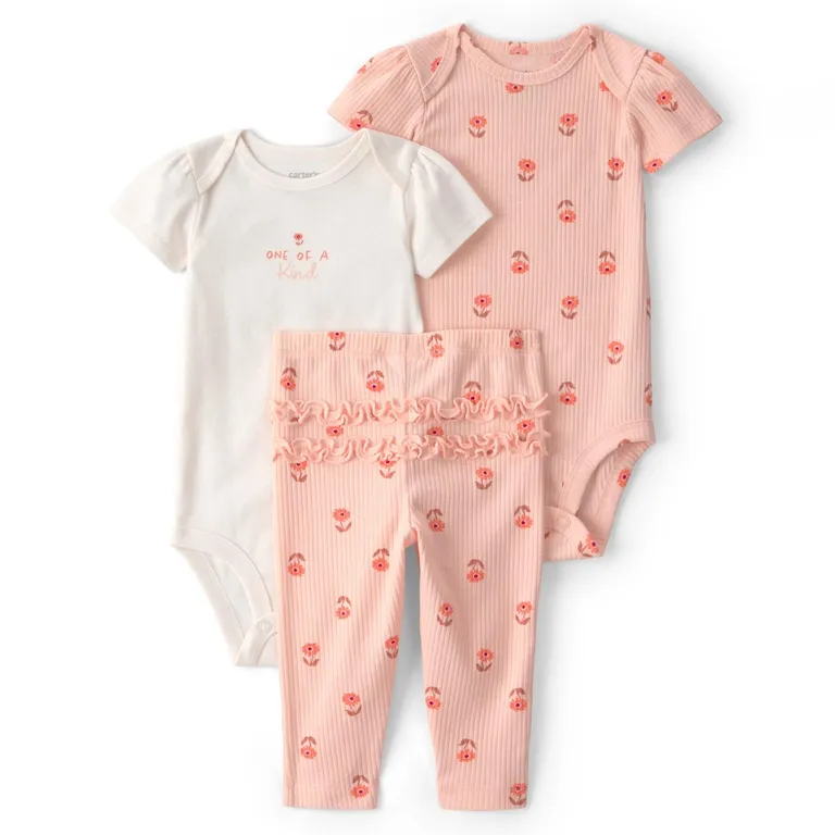 Conjunto 3 Piezas Pantalón Y 2 Bodies Bebé Niña