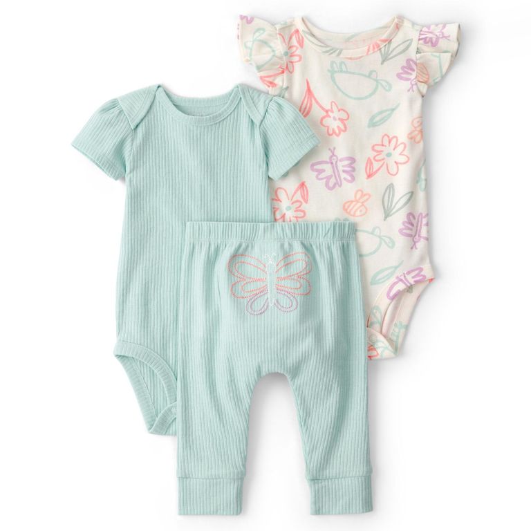 Conjunto 3 Piezas Pantalón Y 2 Bodies Bebé Niña