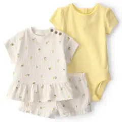 CARTER'S - Conjunto 3 Piezas Blusa, Body y Short Bebé Niña Carter´s