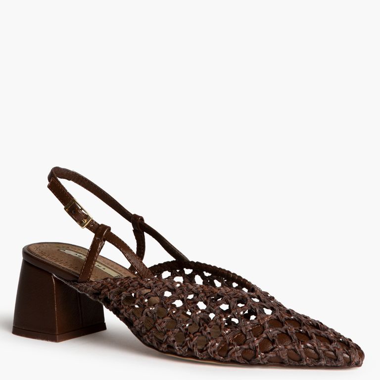 Zapato Tacón Trenzado Mujer Café