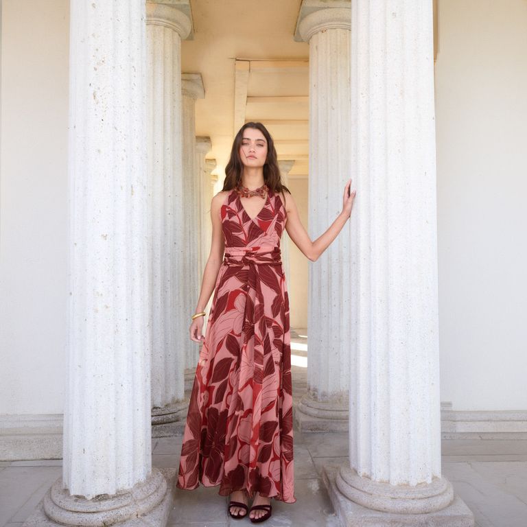 Vestido Cintura Drapeada Estampado Mujer