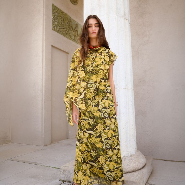 Vestido Escote Drapeado Estampado Mujer