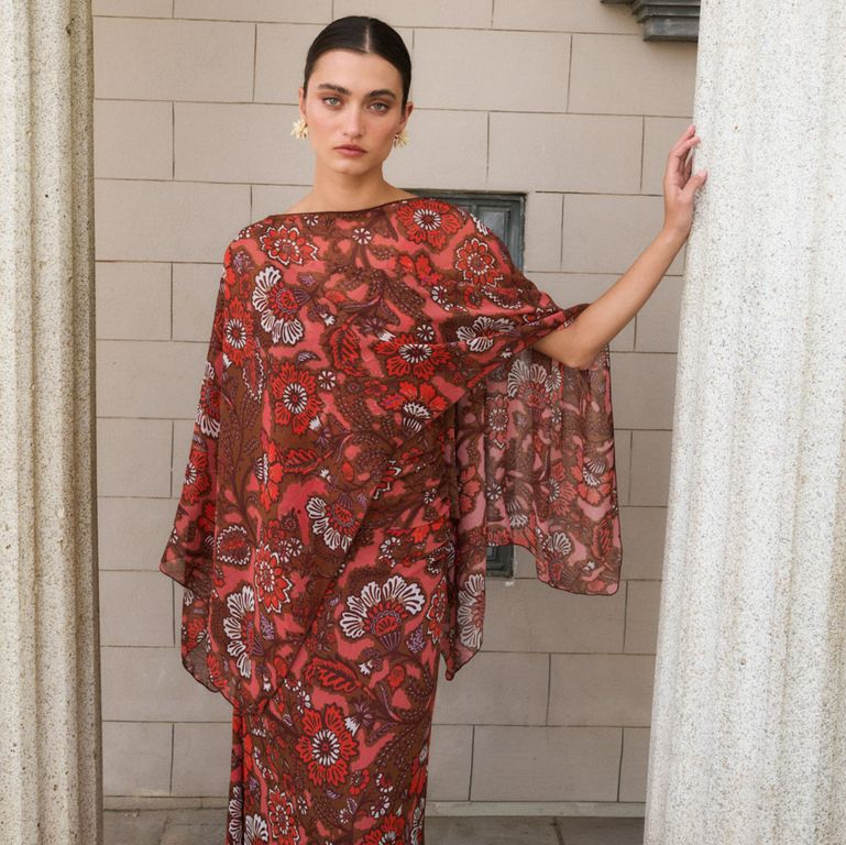 Vestido Escote Drapeado Estampado Mujer