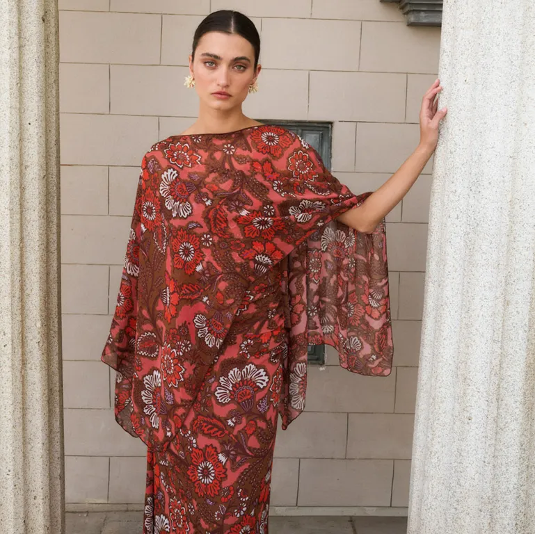 Vestido Escote Drapeado Estampado Mujer