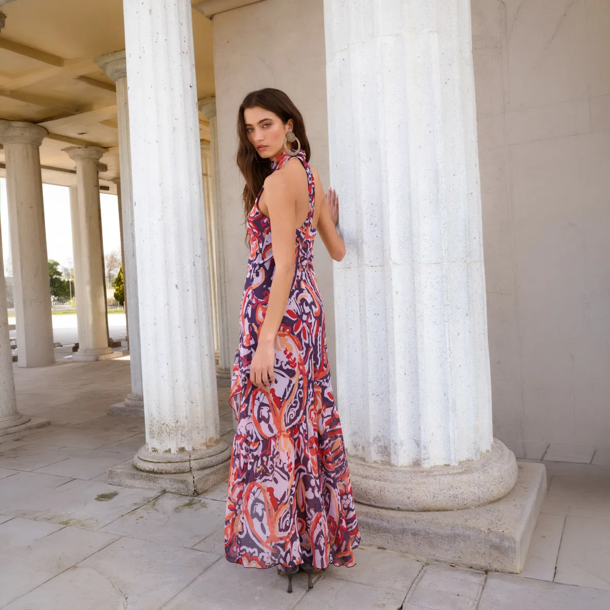 MATELIER - Vestido Cuello Halter Drapeado Estampado Mujer Matelier
