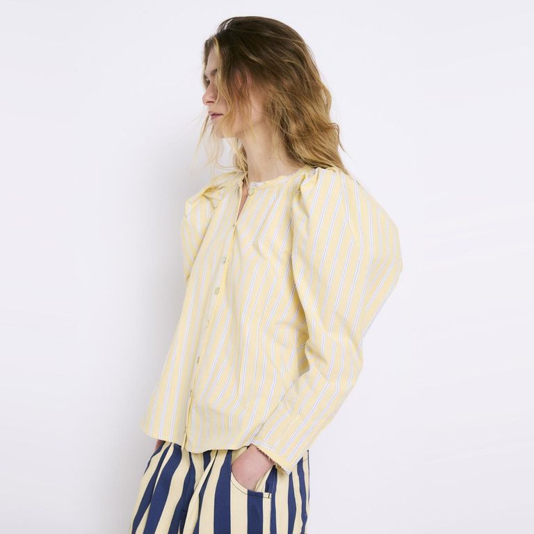 Blusa Rayas Manga Globo 100% Algodón Mujer
