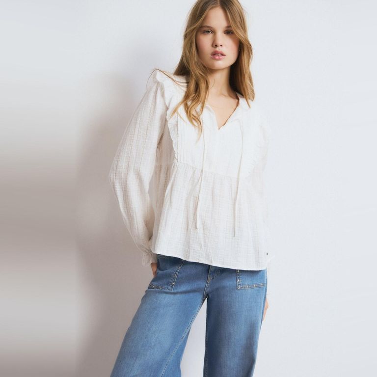Blusa Volantes Raya Lurex Mujer