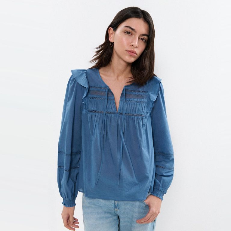 Blusa Volantes 100% Algodón Mujer