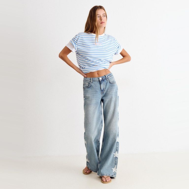 Jeans Estrellas Lateral 100% Algodón Mujer