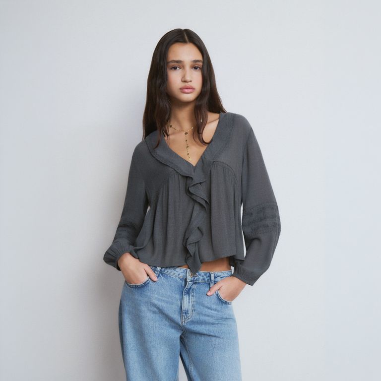 Blusa Volantes Detalle Bordado Mujer