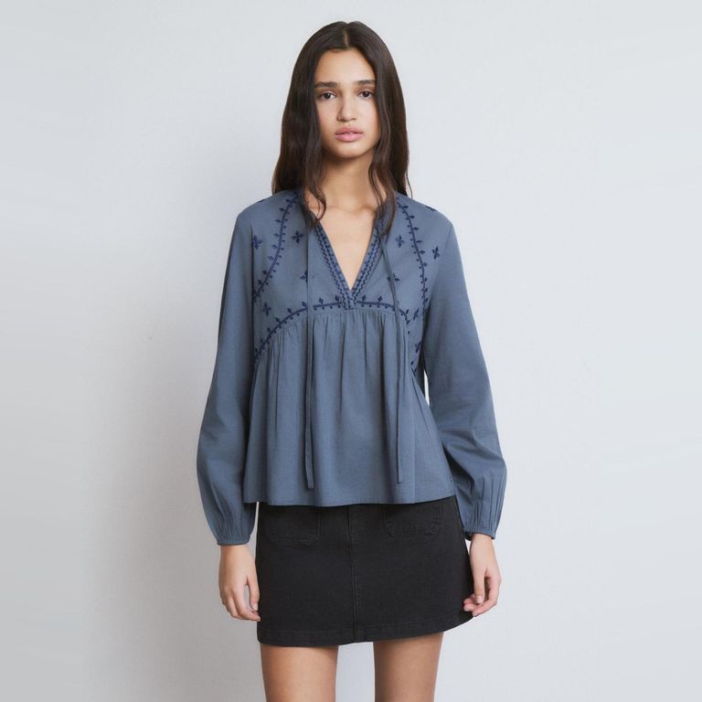 Blusa Detalle Bordados 100% Algodón Mujer