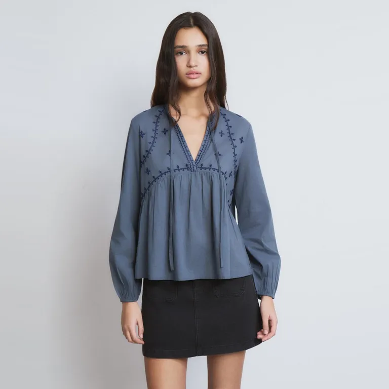 Blusa Detalle Bordados 100% Algodón Mujer