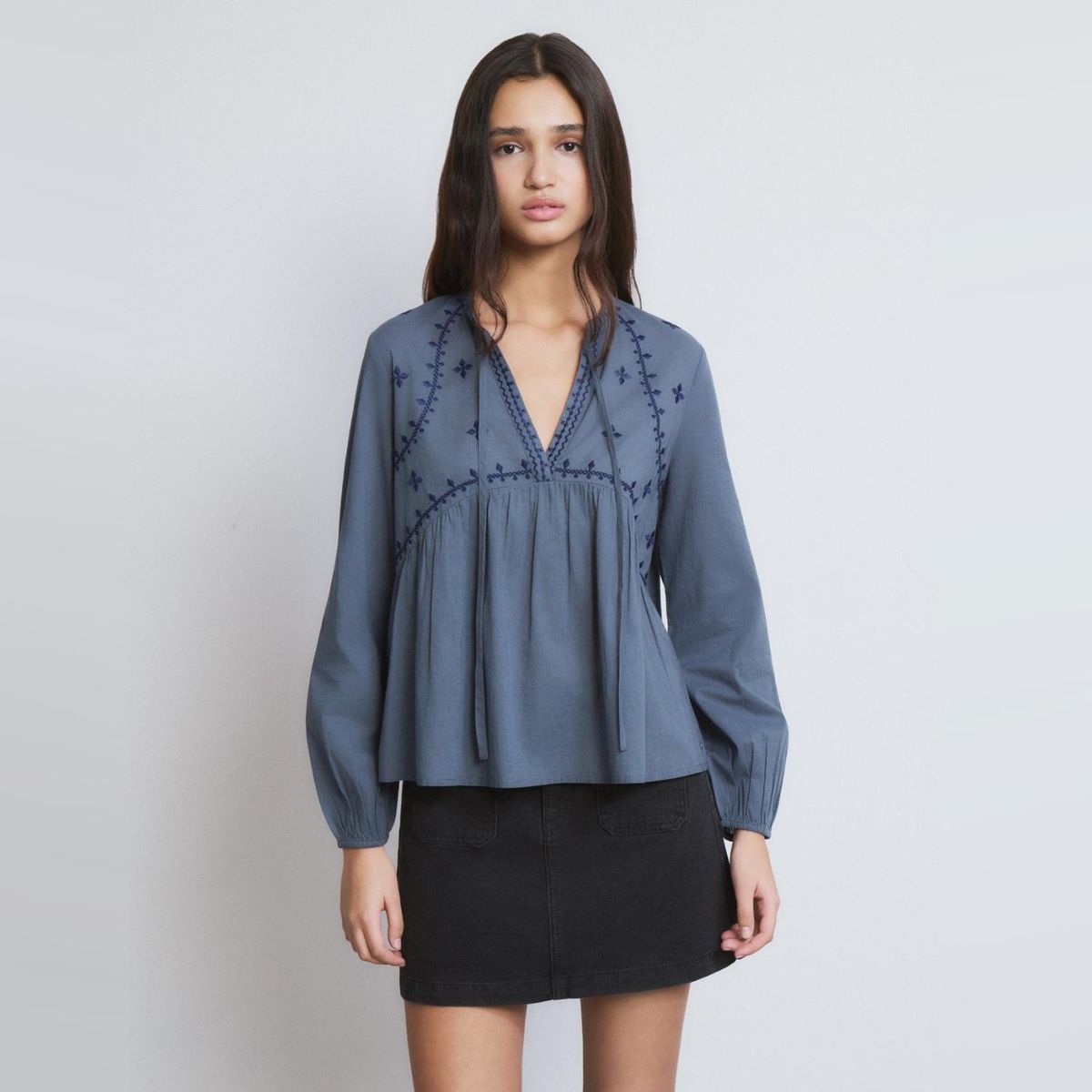 BROWNIE - Blusa Detalle Bordados 100% Algodón Mujer Brownie