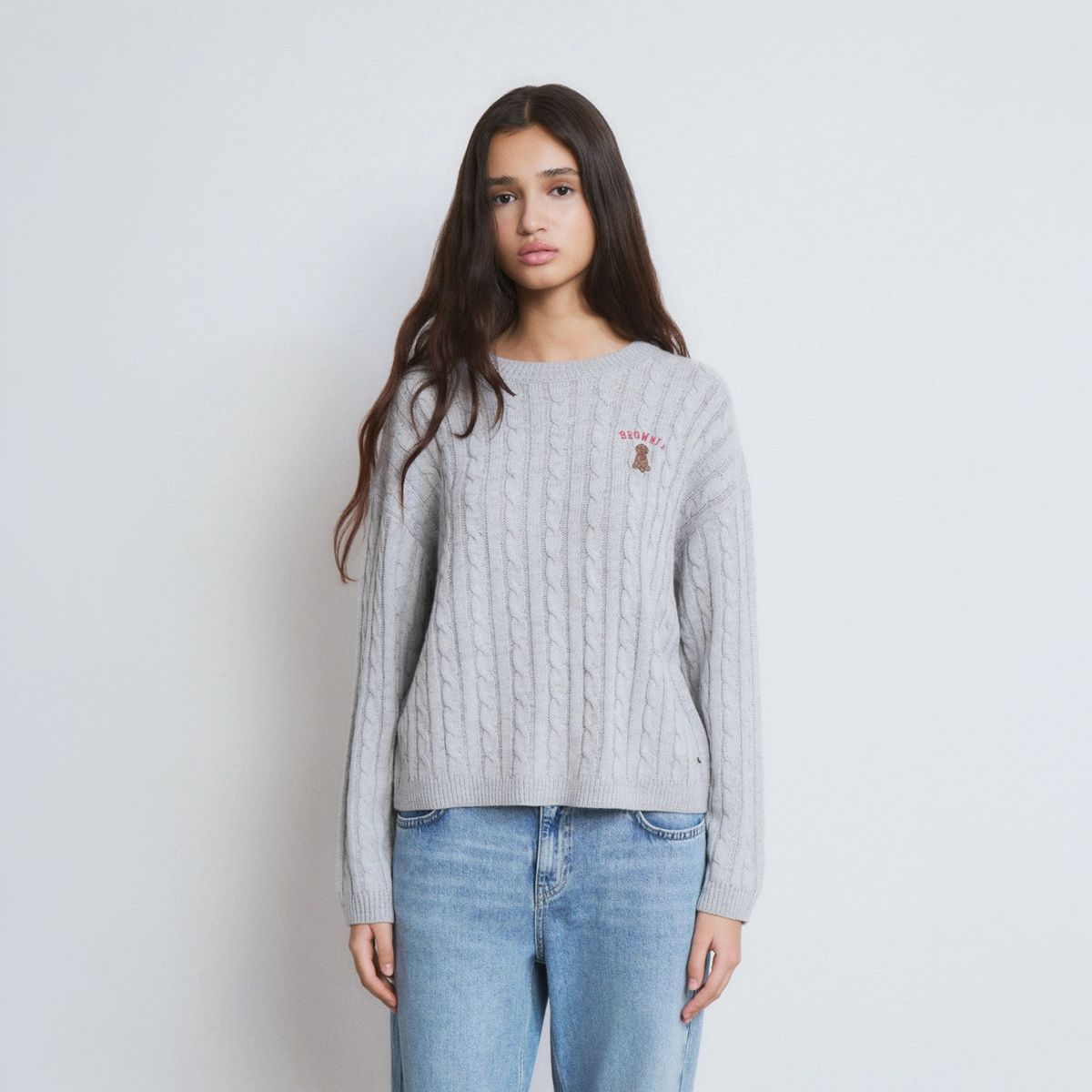 BROWNIE - Sweater Trenzas Bordado Perro Mujer Brownie