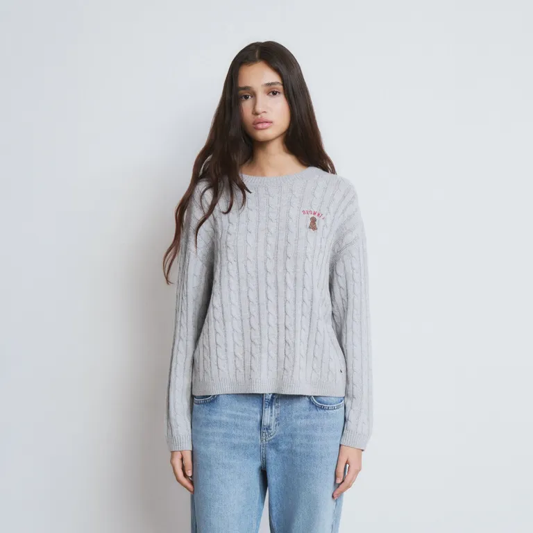 Sweater Trenzas Bordado Perro Mujer