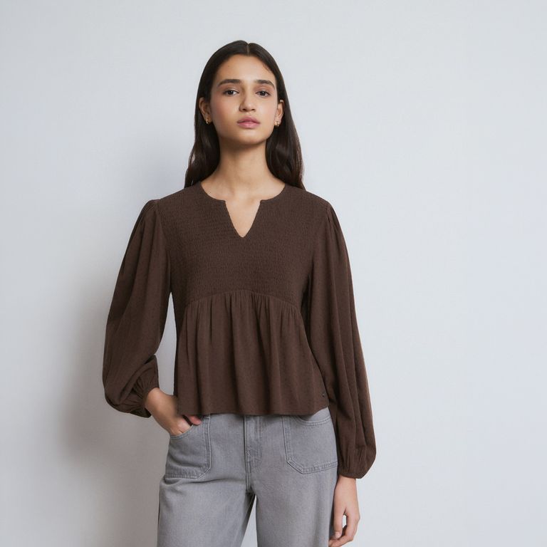 Blusa Escote Smock Mujer