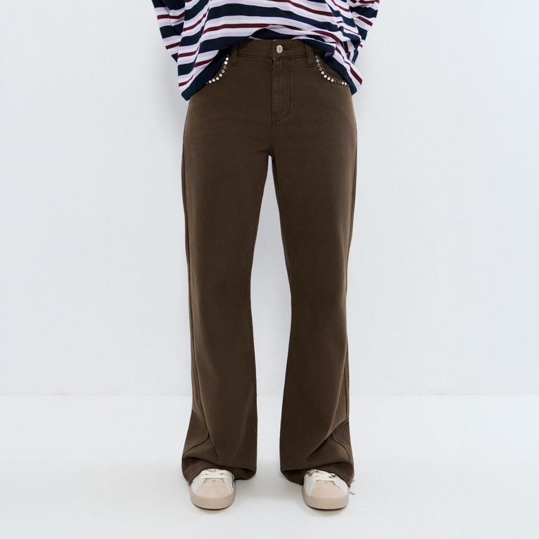 Pantalón Relaxed Tachas 100% Algodón Mujer