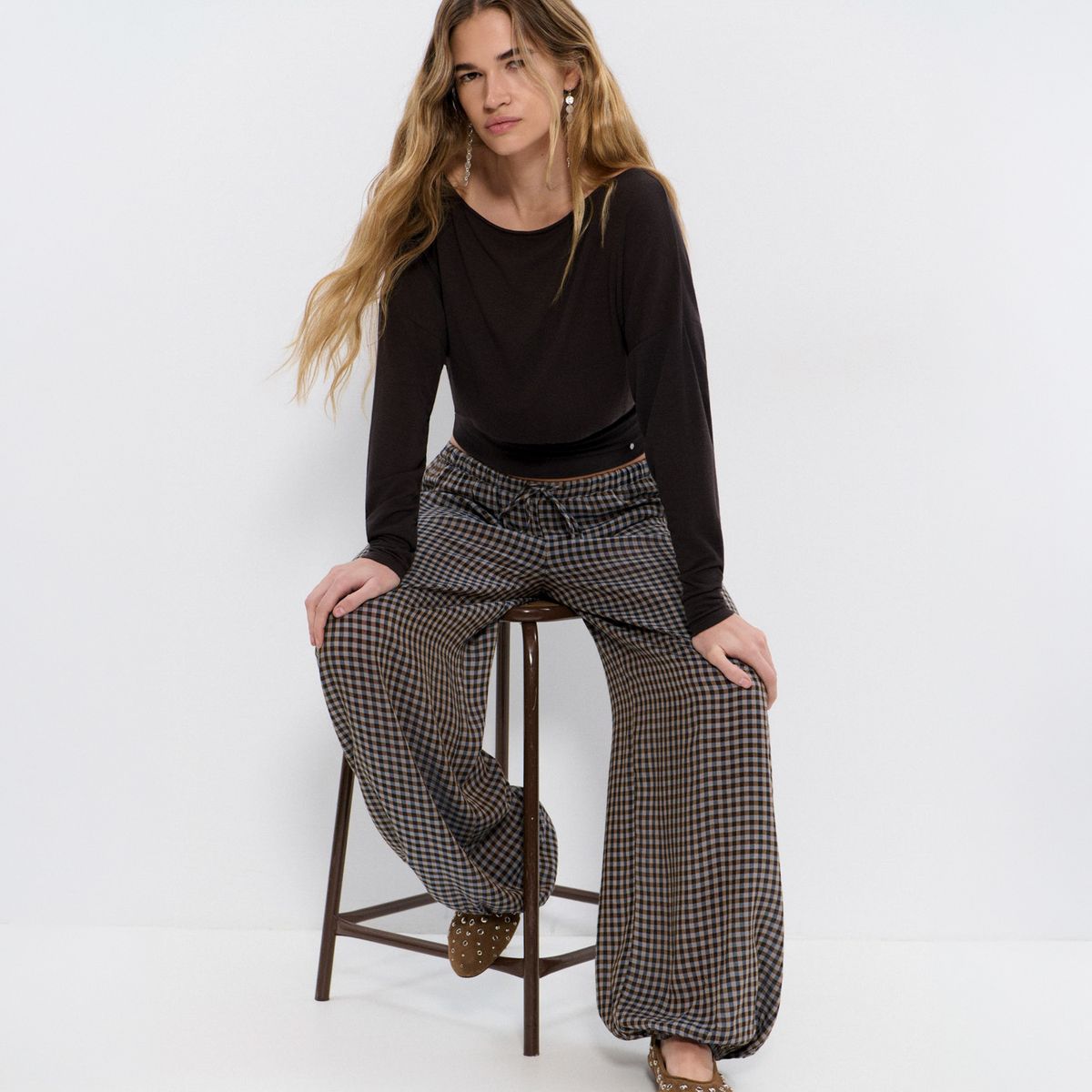 BROWNIE - Pantalón Bombacho De Cuadros Mujer Brownie