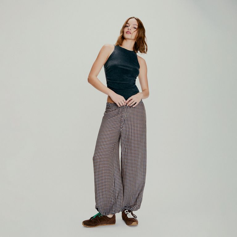 Pantalón Bombacho De Cuadros Mujer