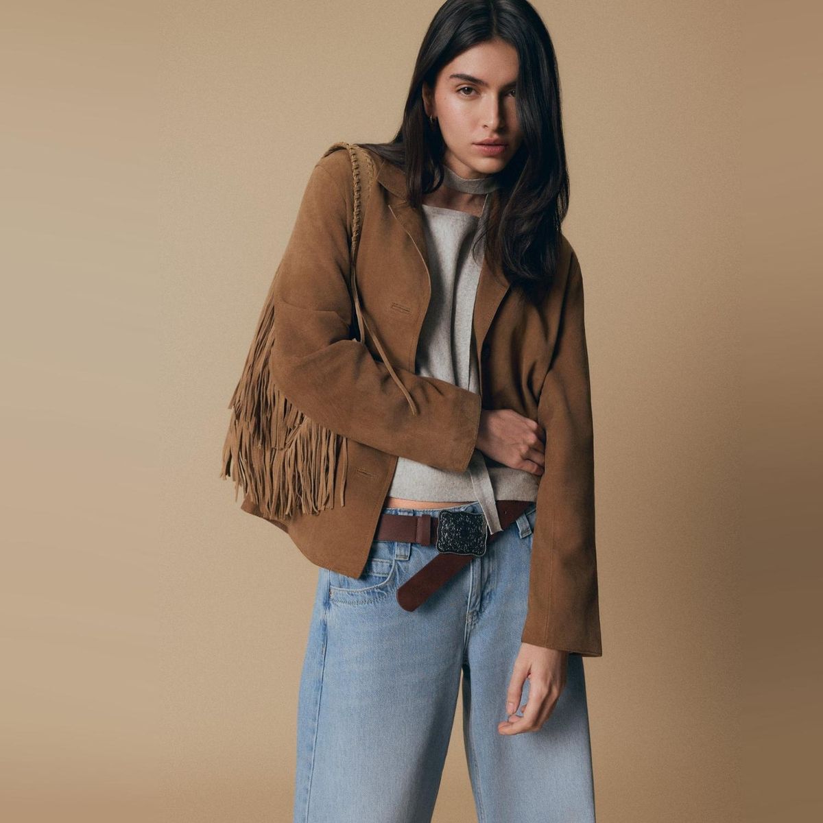 BROWNIE - Chaqueta Suede 100% Cuero Mujer Brownie