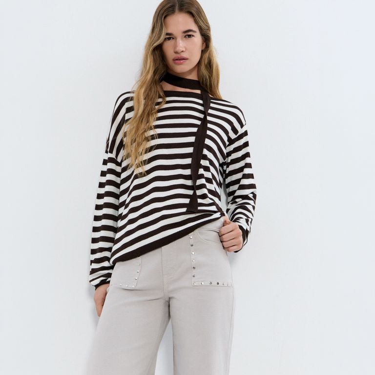 Sweater Asimétrico Rayas Chocker Mujer