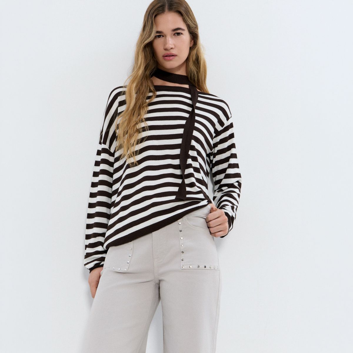 BROWNIE - Sweater Asimétrico Rayas Chocker Mujer Brownie