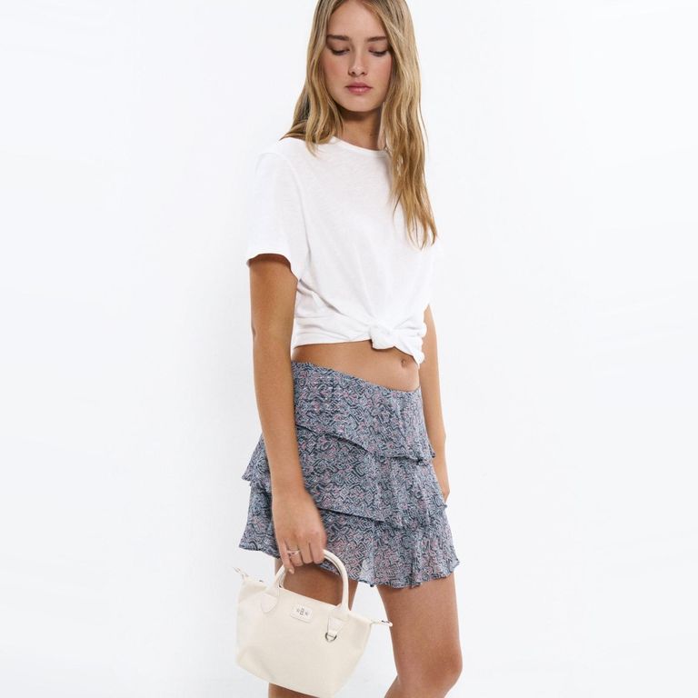 Falda Volantes Estampado Lurex Mujer