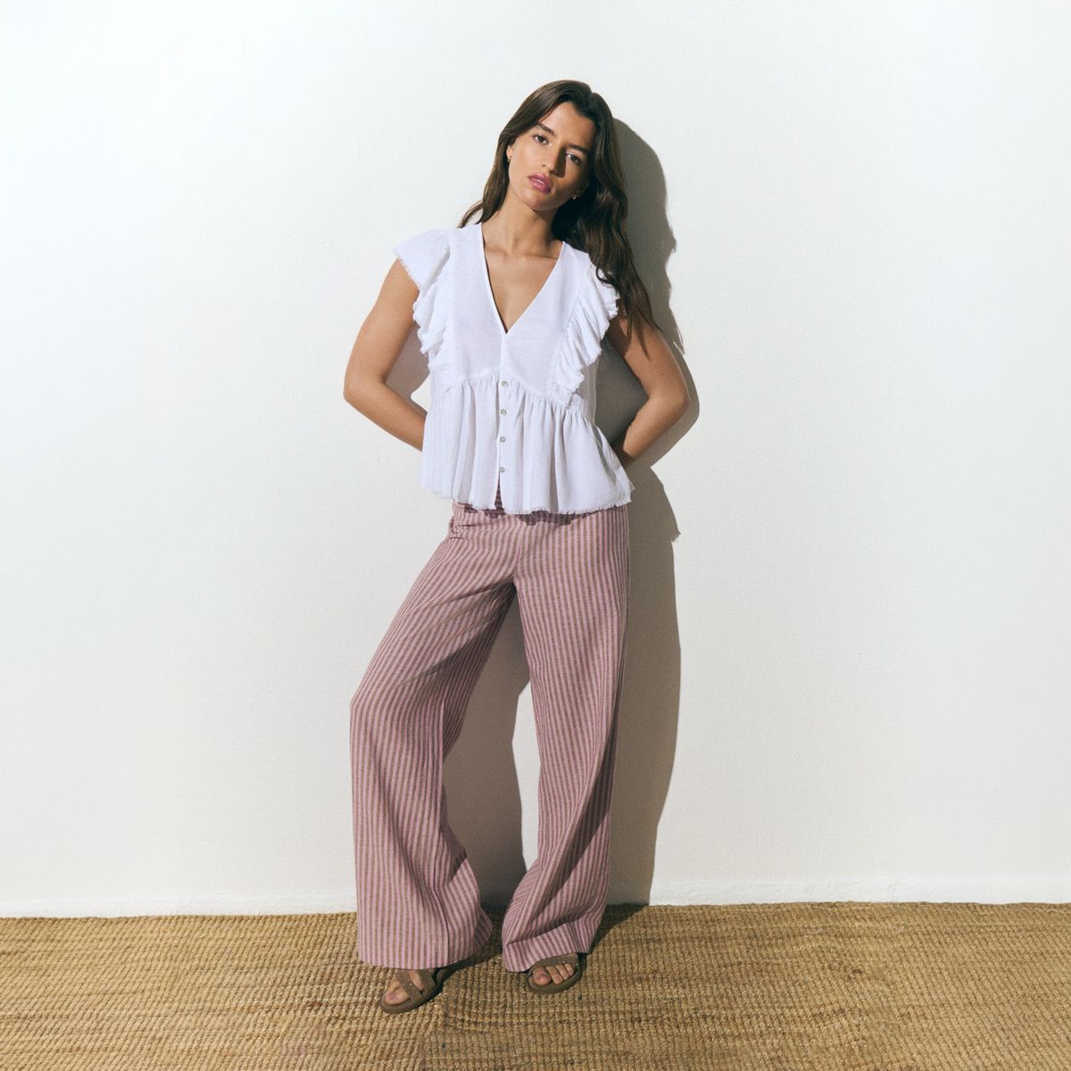 BROWNIE - Pantalón Rayas Cintura Ancha Mujer Brownie