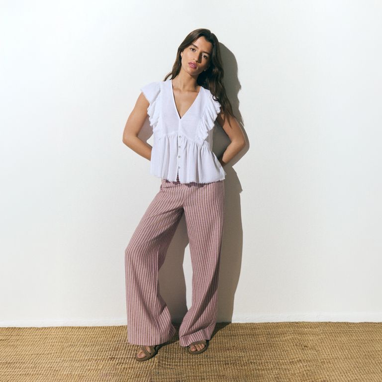 Pantalón Rayas Cintura Ancha Mujer