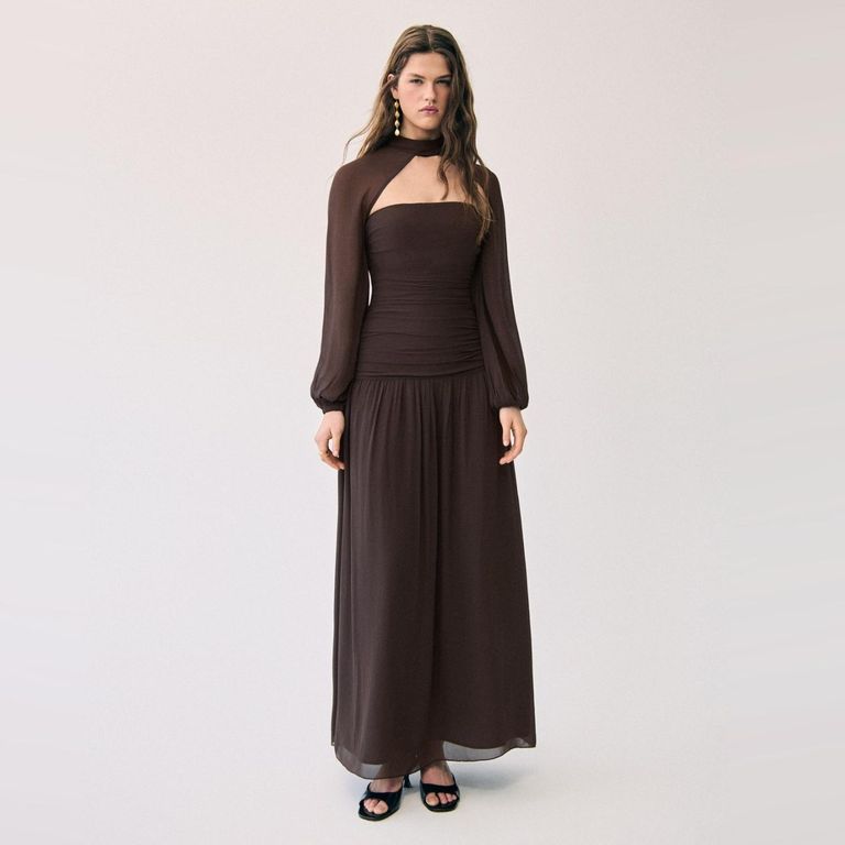Vestido Frunces Largo Mujer