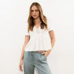 BROWNIE - Blusa Smocks Detalle Encaje Mujer