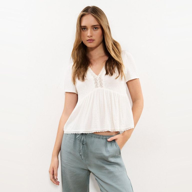 Blusa Smocks Detalle Encaje Mujer