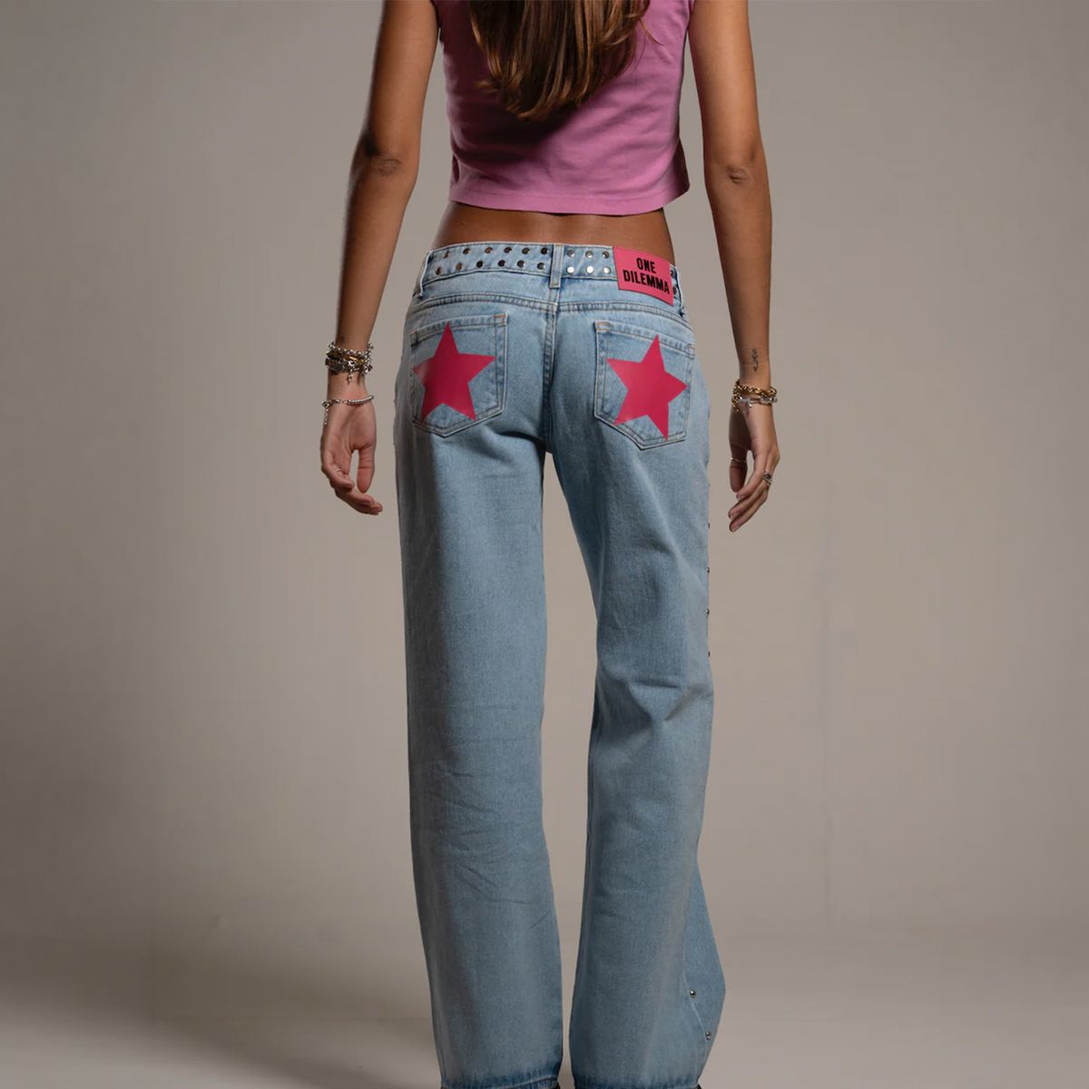 ONE DILEMMA - Jeans Pink Stars Tiro Bajo Mujer One Dilemma
