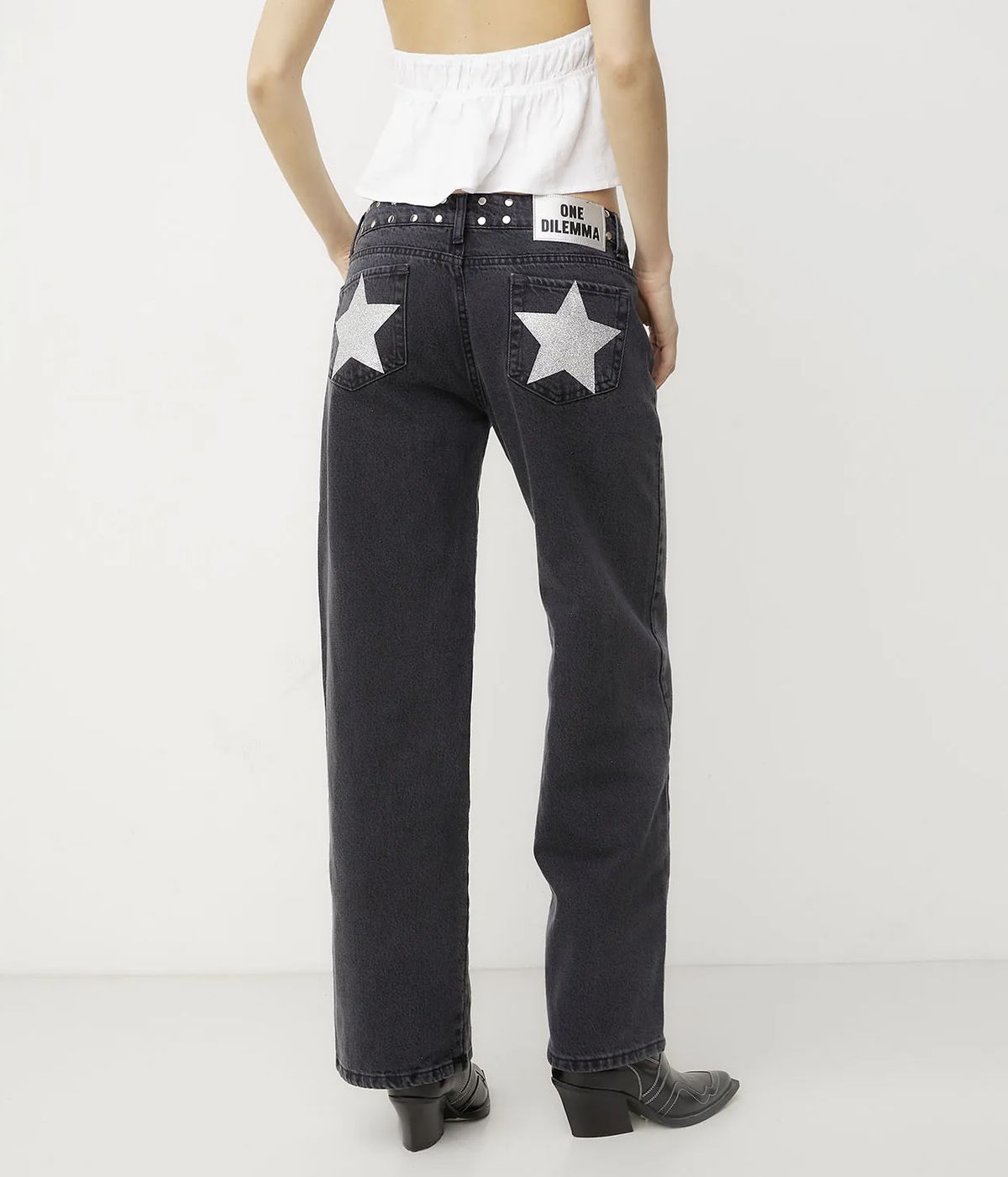 ONE DILEMMA Jeans Shiny Stars Negros Tiro Bajo One Dilemma