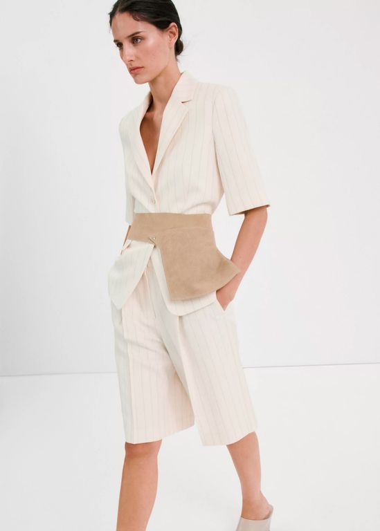 Blazer Traje Lino Cinturón Mujer