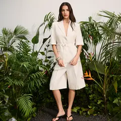 MANGO - Blazer Traje Lino Cinturón Mujer
