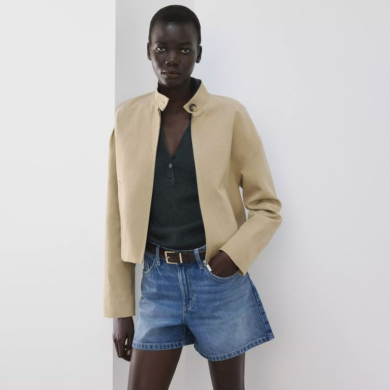 Shorts Denim Rectos Tiro Medio Mujer