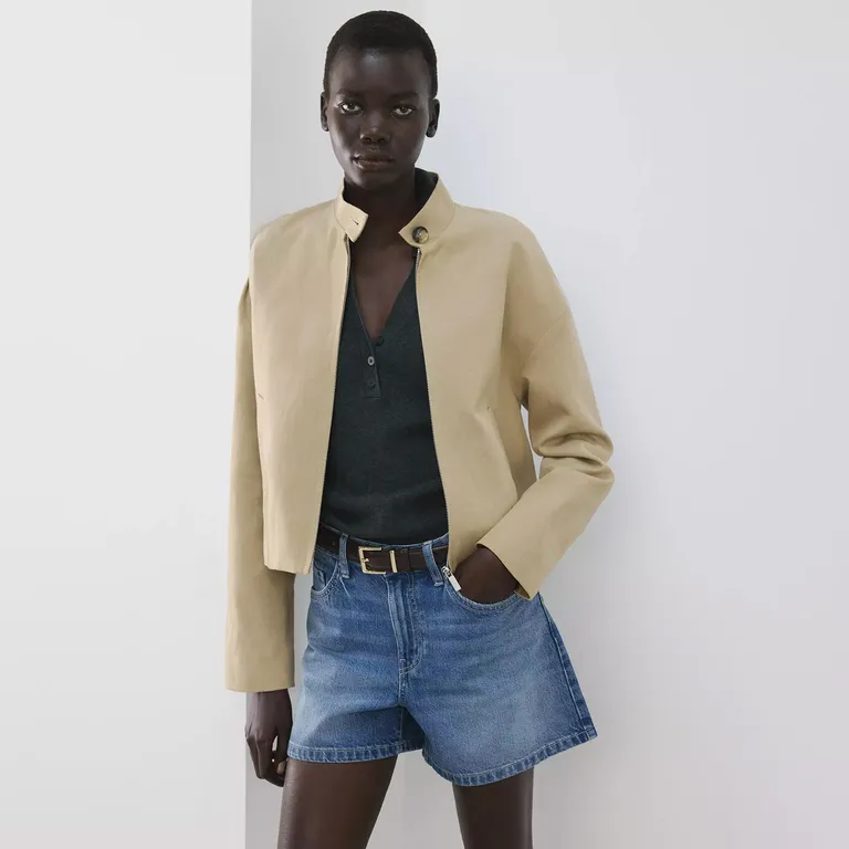 Shorts Denim Rectos Tiro Medio Mujer