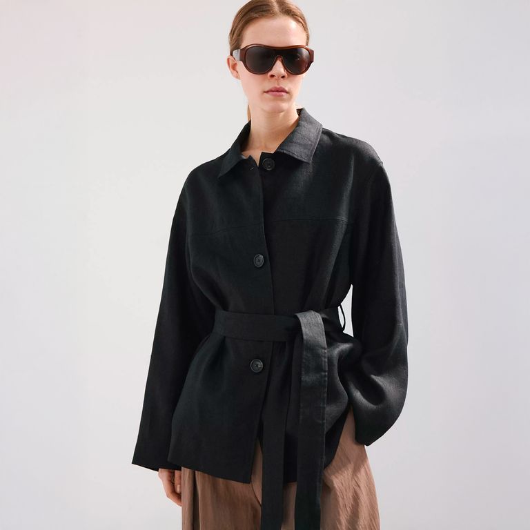 Chaqueta Lino Cinturón Mujer