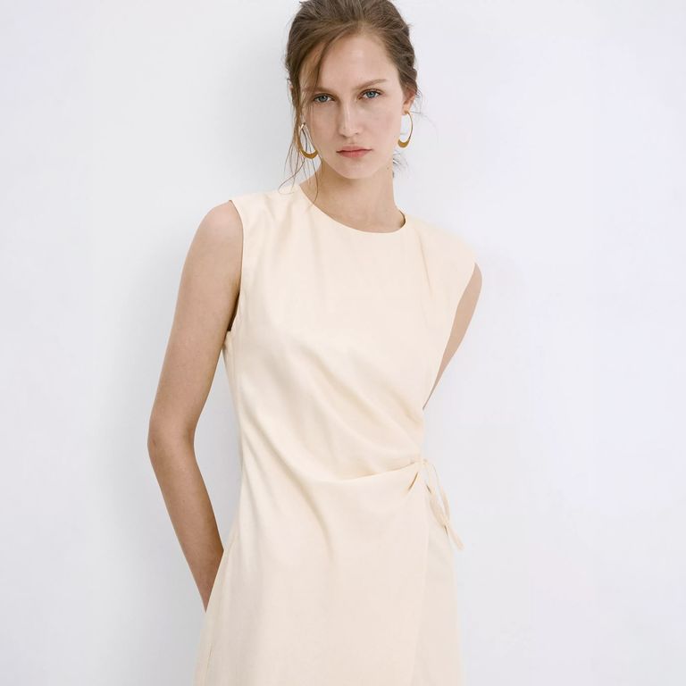 Vestido Mezcla Lino Cruzado Mujer