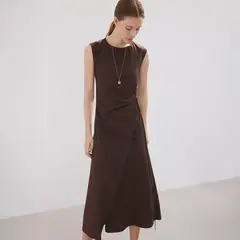MANGO - Vestido Mezcla Lino Cruzado Mujer