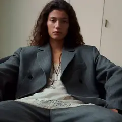 MANGO - Blazer Traje Recta Mezcla Lino Mujer