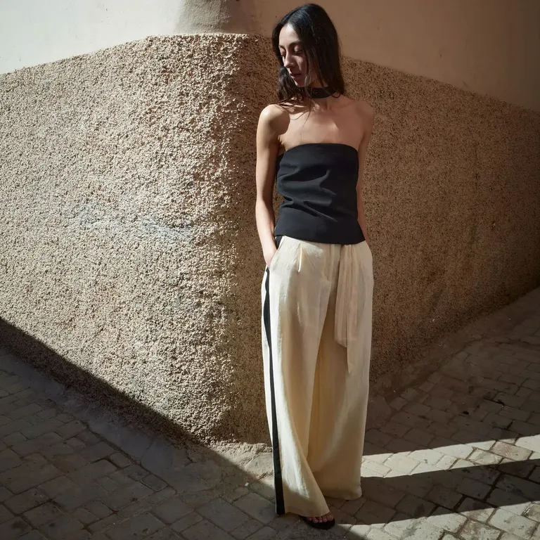 Pantalón Lino Rayas Contraste Mujer