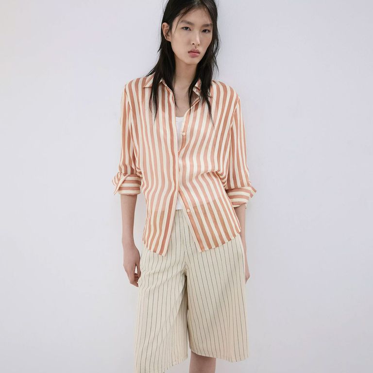 Camisa Lyocell Rayas Semitransparente Mujer