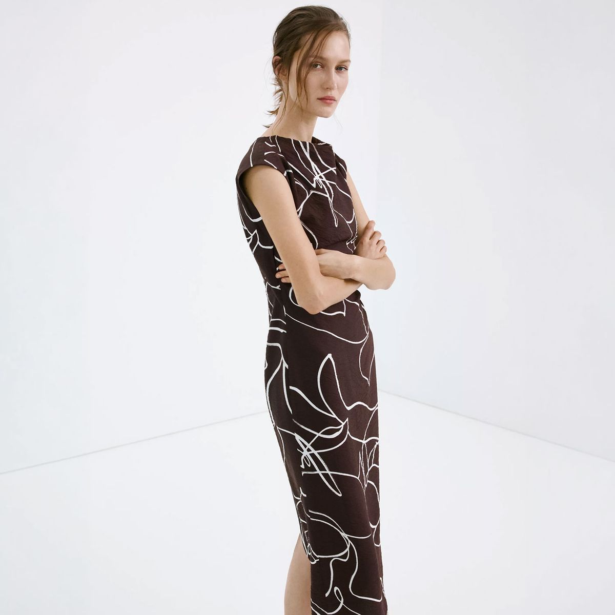 MANGO - Vestido Fruncido Estampado Mujer Mango