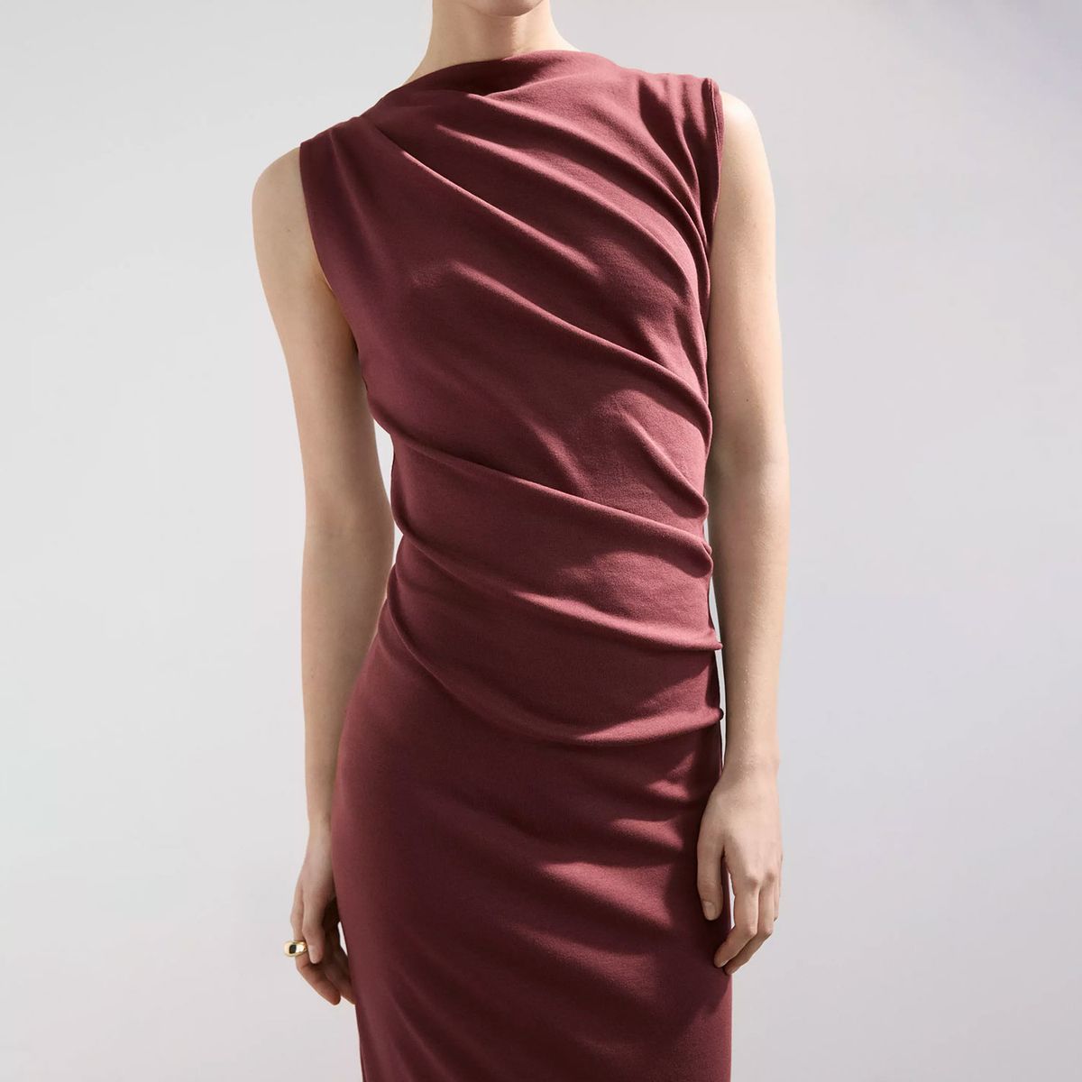 MANGO - Vestido Largo Drapeado Mujer Mango