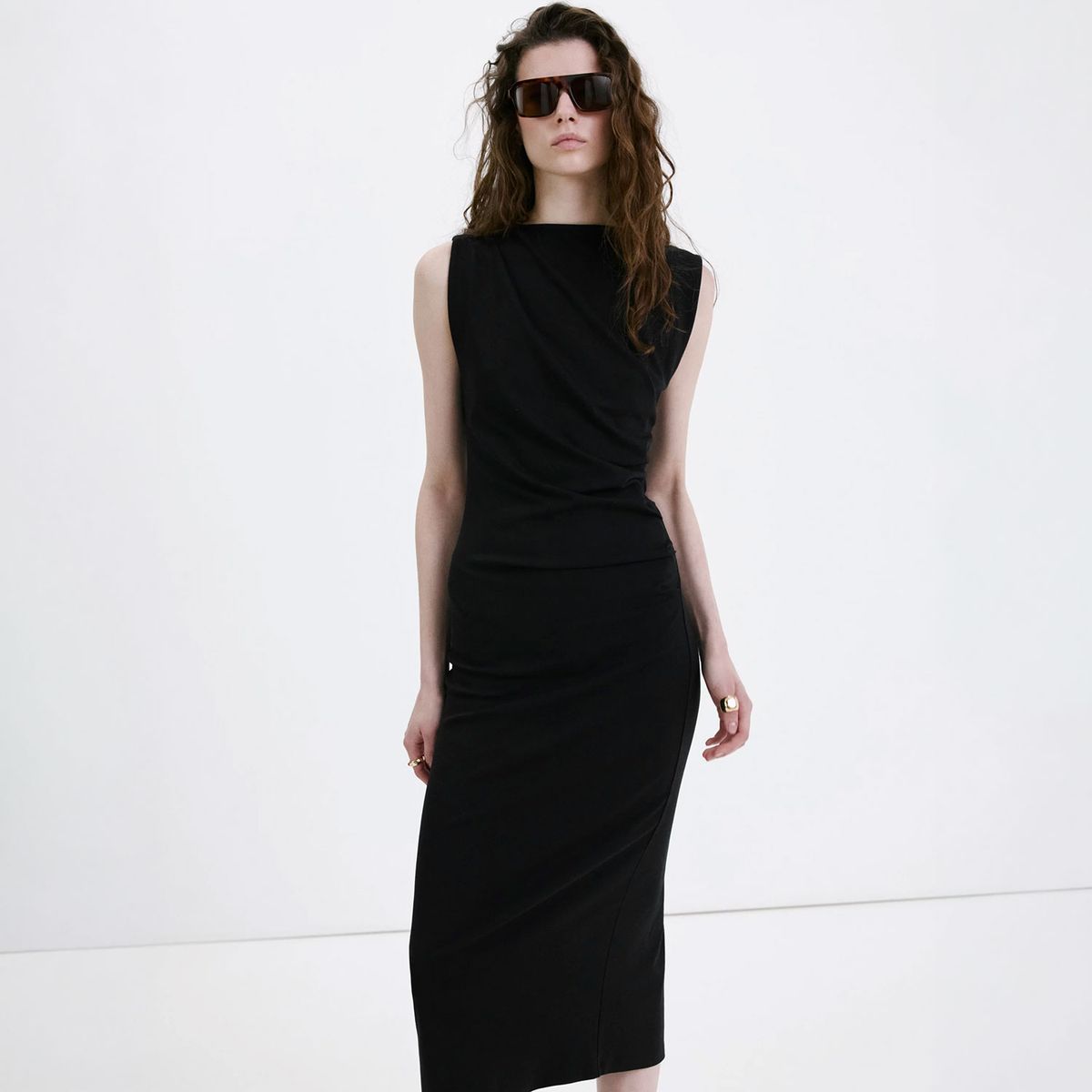 MANGO - Vestido Largo Drapeado Mujer Mango